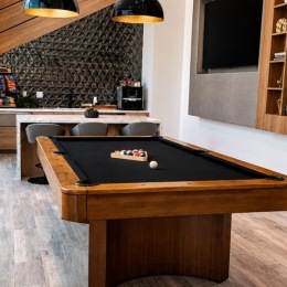 a pool table in a room