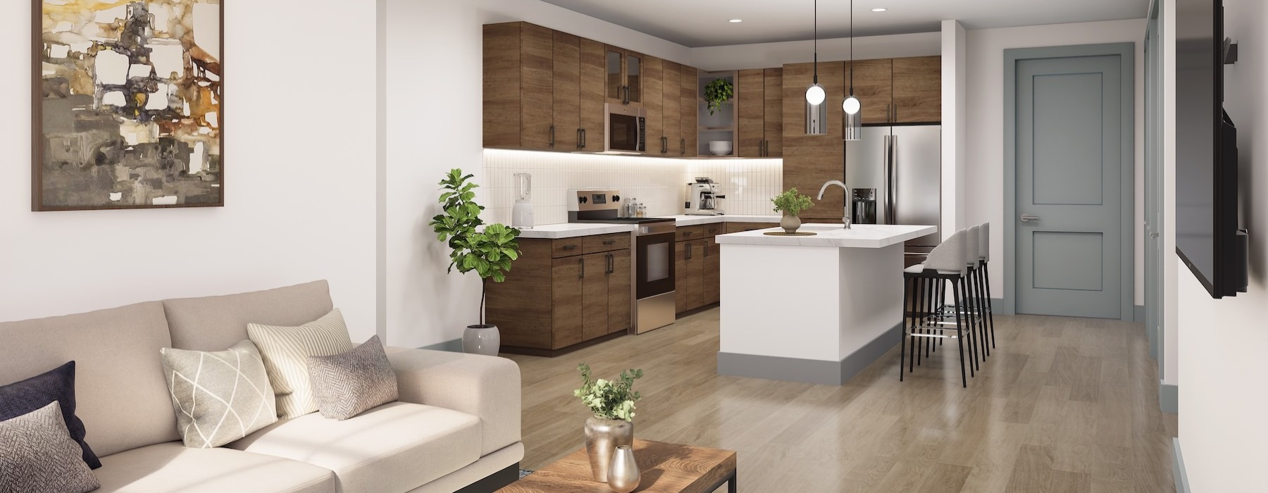 a living room with a couch and a tv