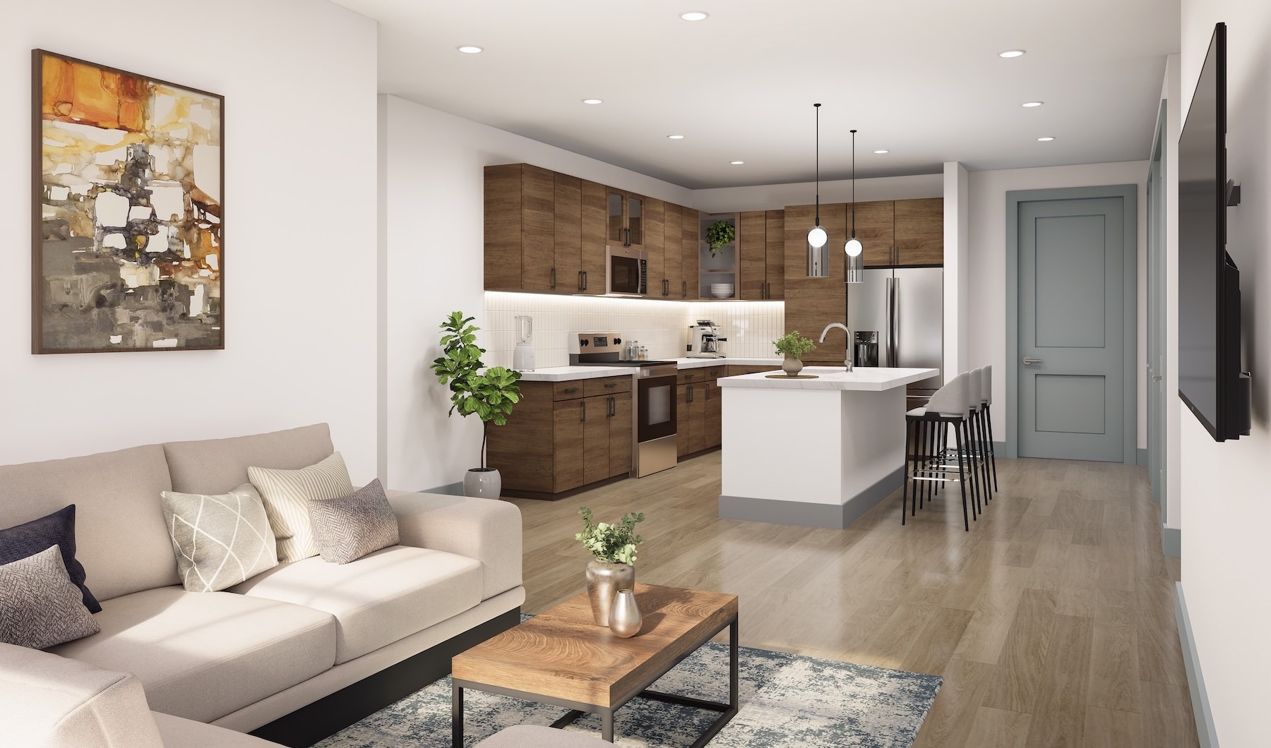 a living room with a couch and a tv